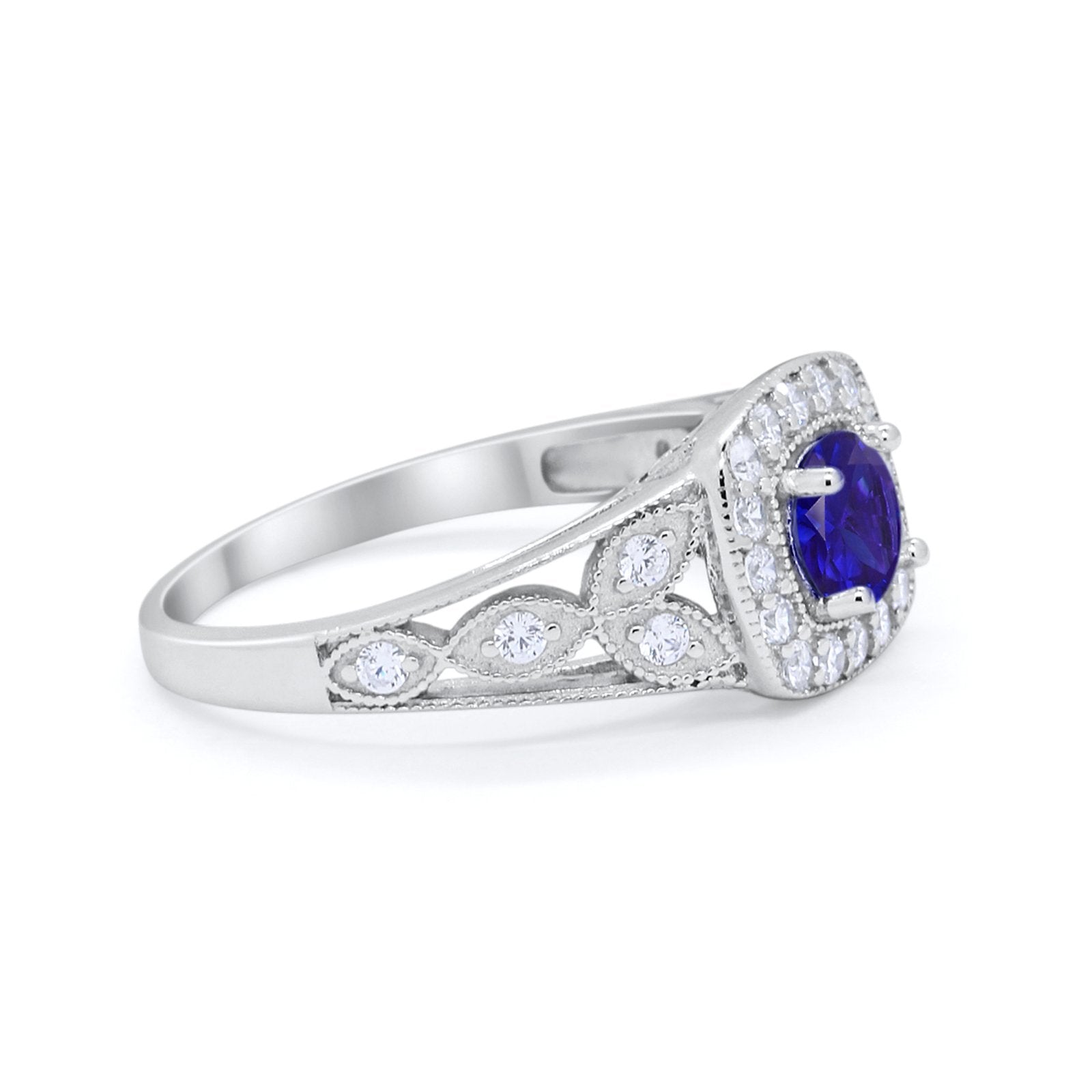 Bezel Solitaire Fashion Ring Simulated Blue Sapphire CZ 925 Sterling Silver