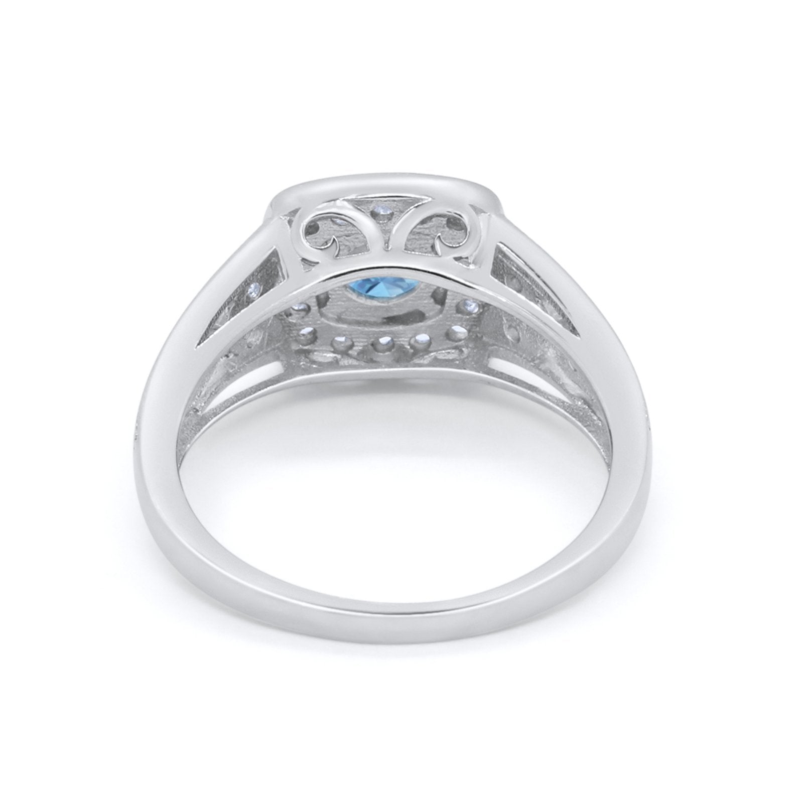 Bezel Solitaire Fashion Ring Simulated Aquamarine CZ 925 Sterling Silver