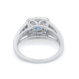 Bezel Solitaire Fashion Ring Simulated Aquamarine CZ 925 Sterling Silver