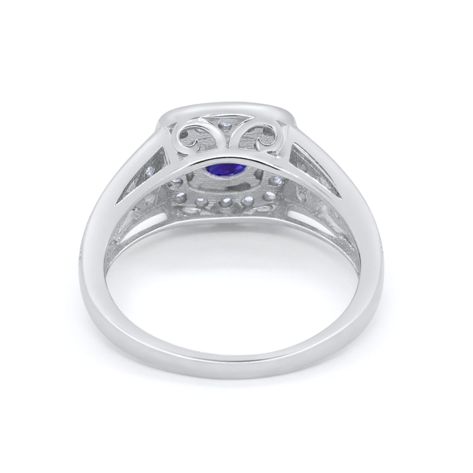 Bezel Solitaire Fashion Ring Simulated Blue Sapphire CZ 925 Sterling Silver
