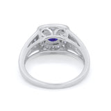 Bezel Solitaire Fashion Ring Simulated Blue Sapphire CZ 925 Sterling Silver