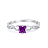 Art Deco Petite Dainty Wedding Ring Simulated Amethyst CZ 925 Sterling Silver