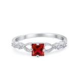 Art Deco Petite Dainty Wedding Ring Simulated Garnet CZ 925 Sterling Silver