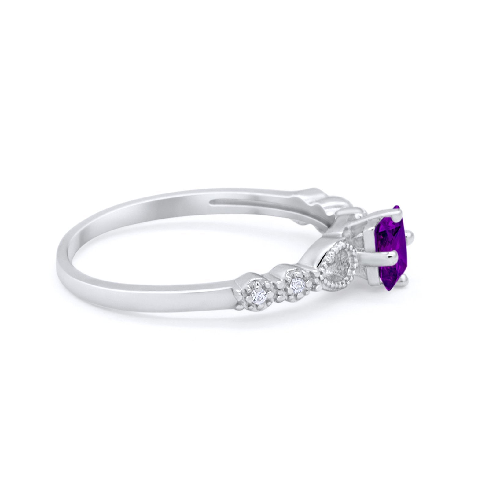 Art Deco Petite Dainty Wedding Ring Simulated Amethyst CZ 925 Sterling Silver