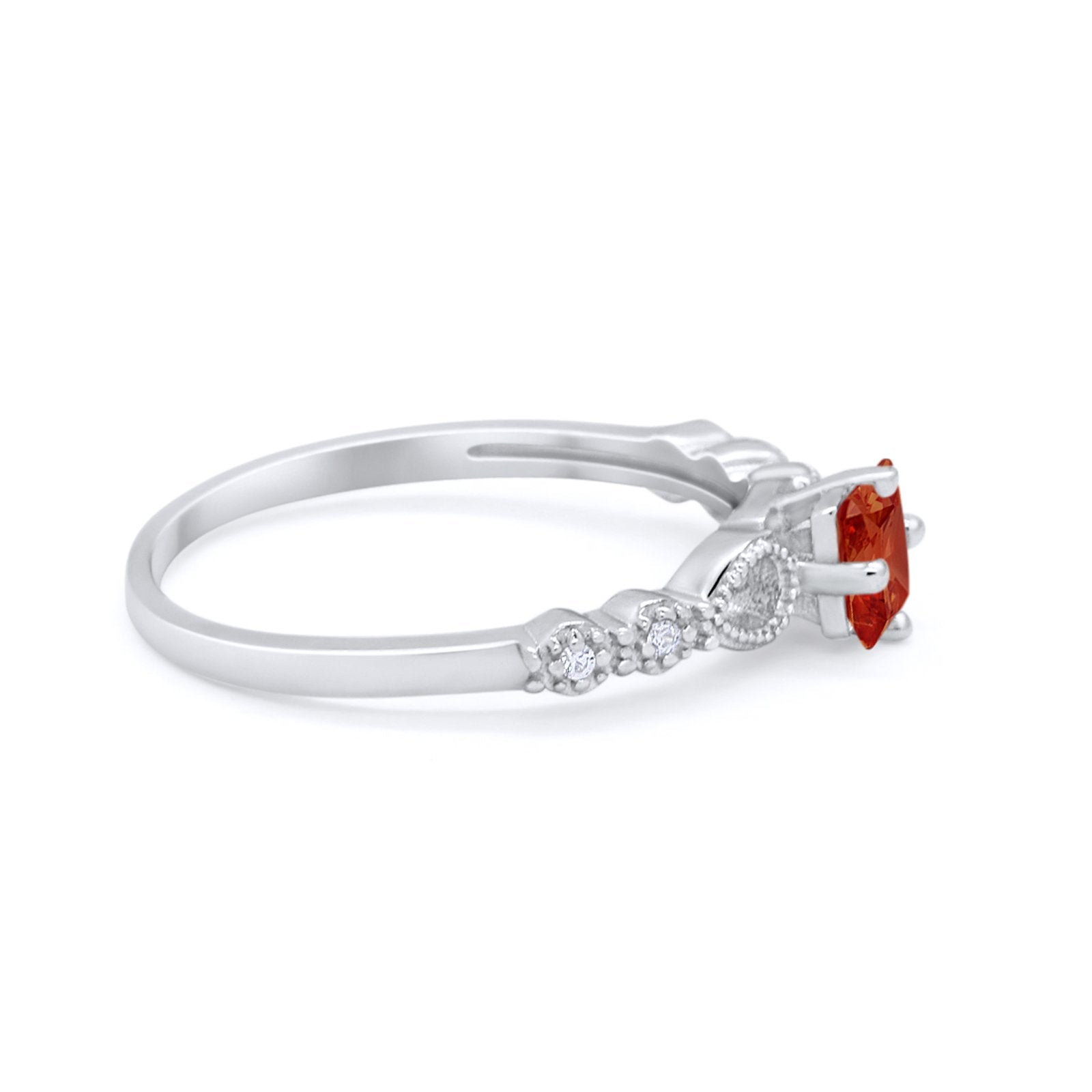 Art Deco Petite Dainty Wedding Ring Simulated Garnet CZ 925 Sterling Silver
