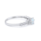 Art Deco Petite Dainty Wedding Ring Simulated CZ Created White Opal 925 Sterling Silver