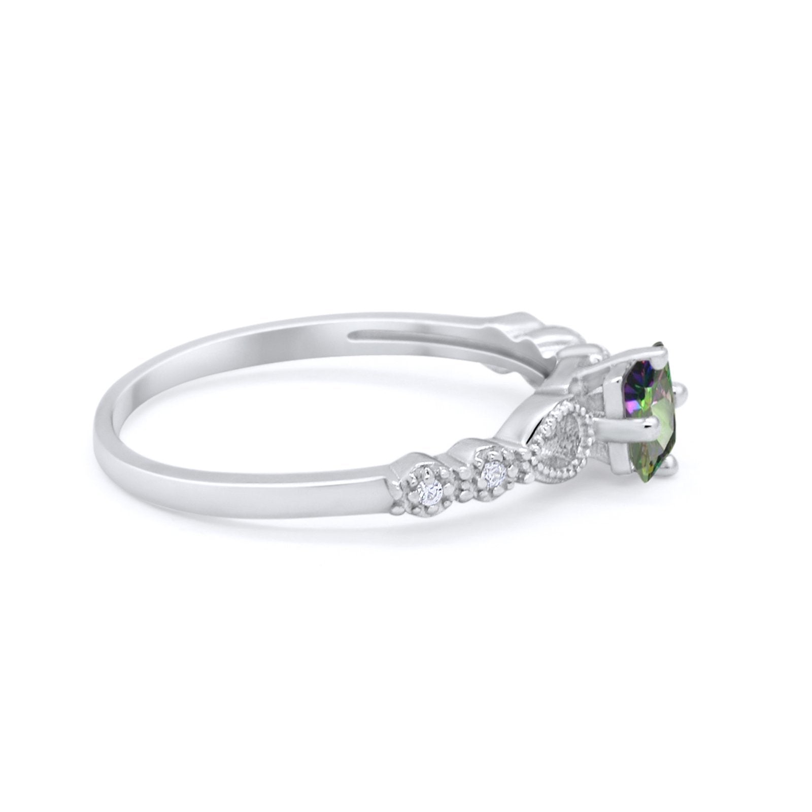 Art Deco Petite Dainty Wedding Ring Simulated Rainbow CZ 925 Sterling Silver