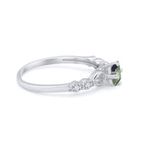 Art Deco Petite Dainty Wedding Ring Simulated Rainbow CZ 925 Sterling Silver