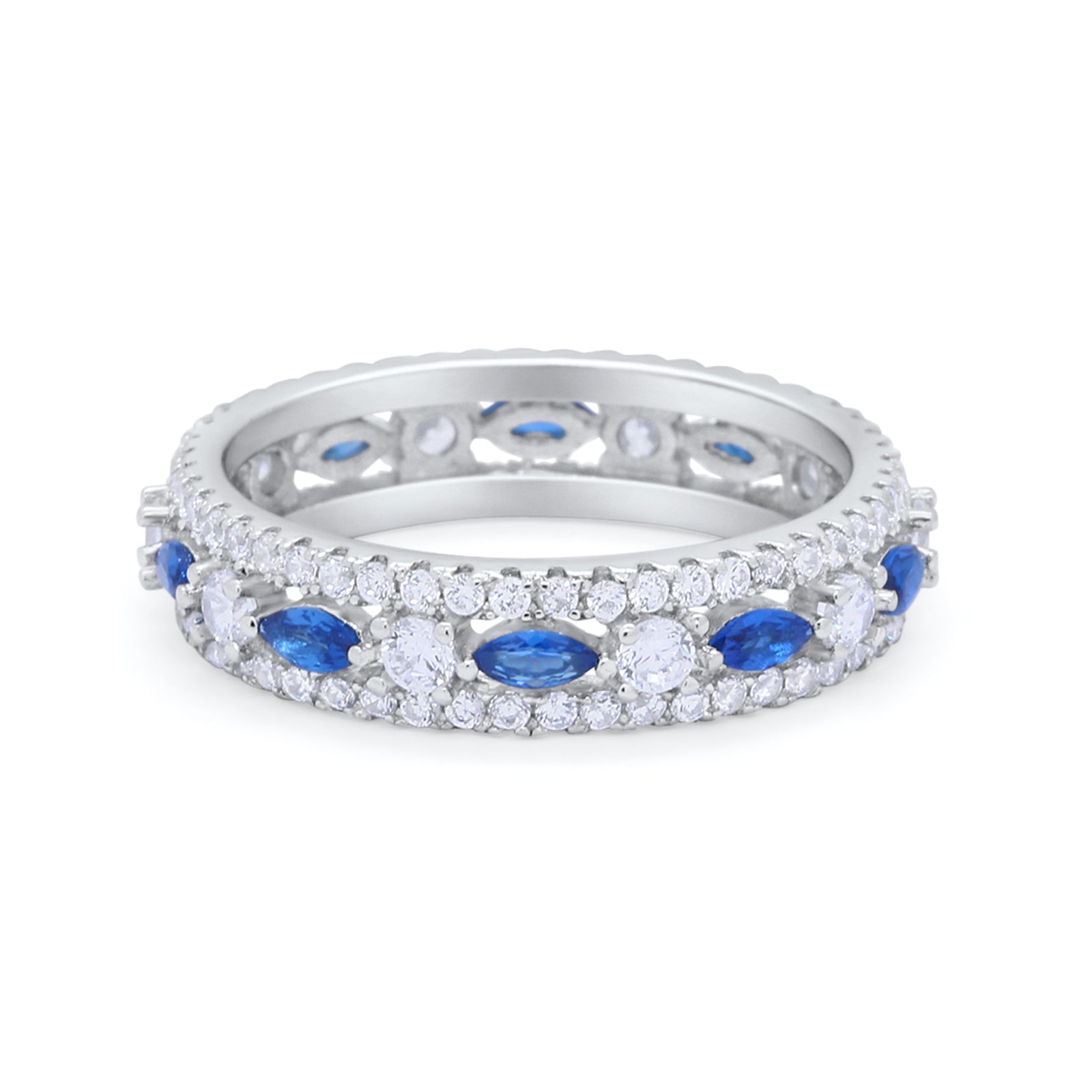 Full Eternity Rings Marquise Ring Simulated Blue Sapphire CZ 925 Sterling Silver