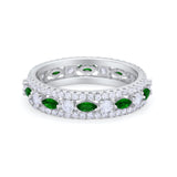 Full Eternity Rings Marquise Ring Simulated Green Emerald CZ 925 Sterling Silver