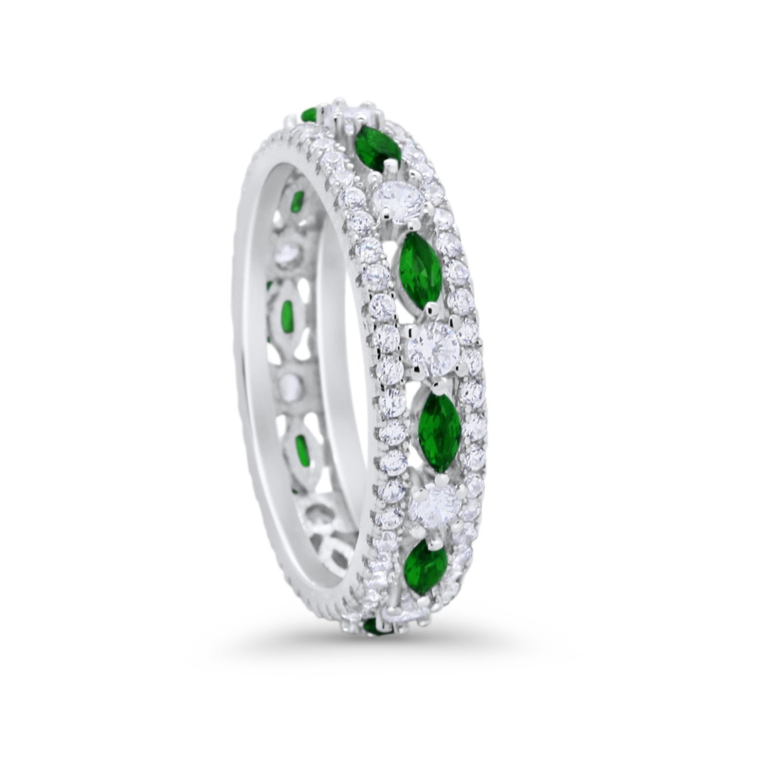 Full Eternity Rings Marquise Ring Simulated Green Emerald CZ 925 Sterling Silver