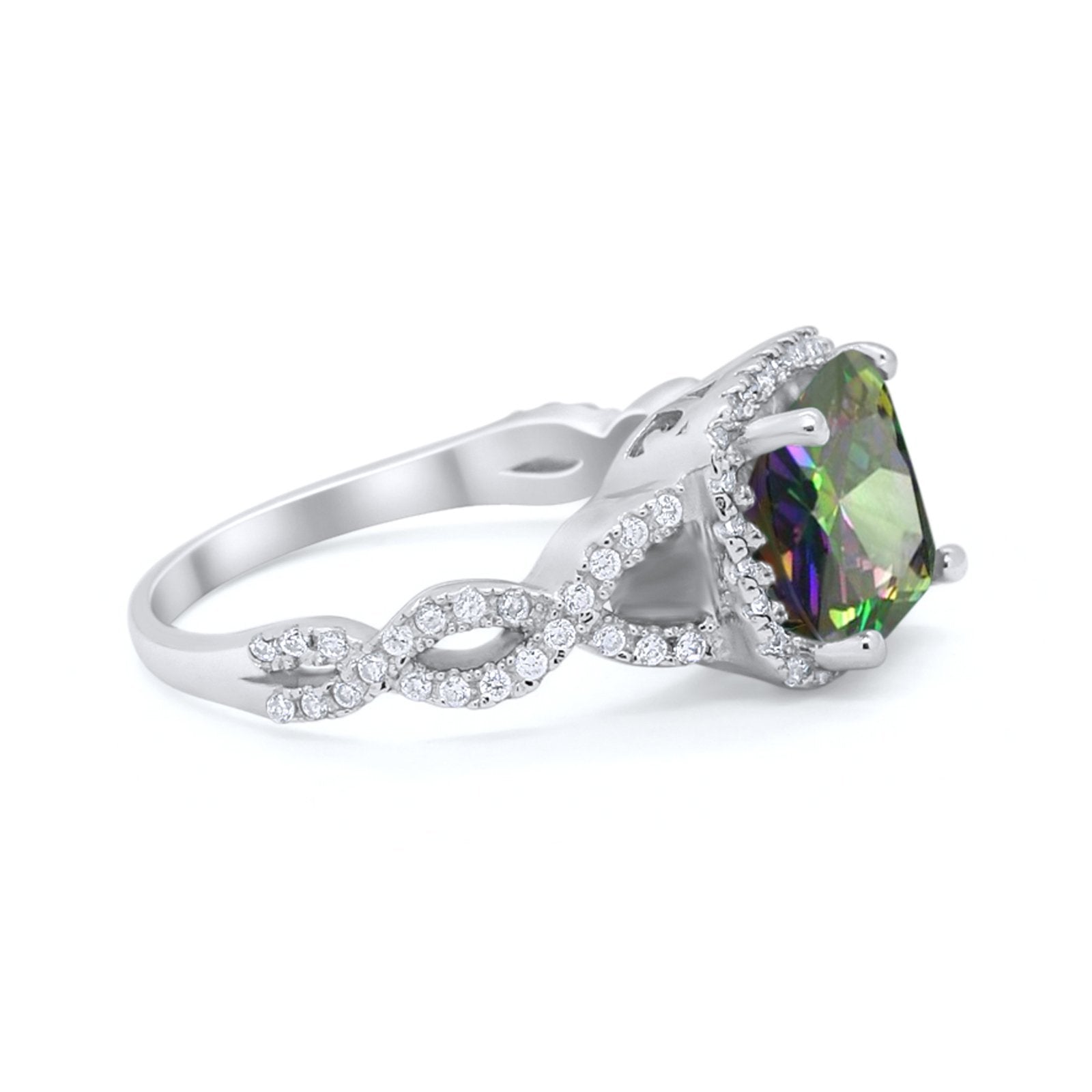Halo Cushion Cut Wedding Ring Simulated Rainbow CZ 925 Sterling Silver