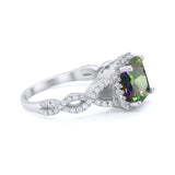 Halo Cushion Cut Wedding Ring Simulated Rainbow CZ 925 Sterling Silver