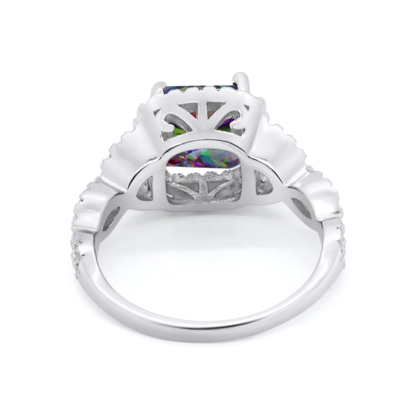 Halo Cushion Cut Wedding Ring Simulated Rainbow CZ 925 Sterling Silver
