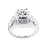 Halo Cushion Cut Wedding Ring Simulated Rainbow CZ 925 Sterling Silver