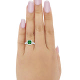 Cushion Art Deco Wedding Ring Simulated Green Emerald CZ 925 Sterling Silver