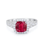 Cushion Art Deco Wedding Ring Simulated Ruby CZ 925 Sterling Silver