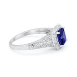 Cushion Art Deco Wedding Ring Simulated Blue Sapphire CZ 925 Sterling Silver