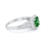 Cushion Art Deco Wedding Ring Simulated Green Emerald CZ 925 Sterling Silver