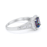 Cushion Art Deco Wedding Ring Simulated Rainbow CZ 925 Sterling Silver