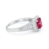 Cushion Art Deco Wedding Ring Simulated Ruby CZ 925 Sterling Silver
