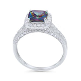 Cushion Art Deco Wedding Ring Simulated Rainbow CZ 925 Sterling Silver