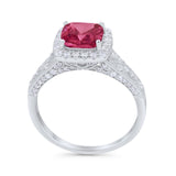 Cushion Art Deco Wedding Ring Simulated Ruby CZ 925 Sterling Silver