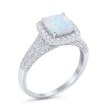Cushion Art Deco Wedding Ring Lab Created White Opal 925 Sterling Silver