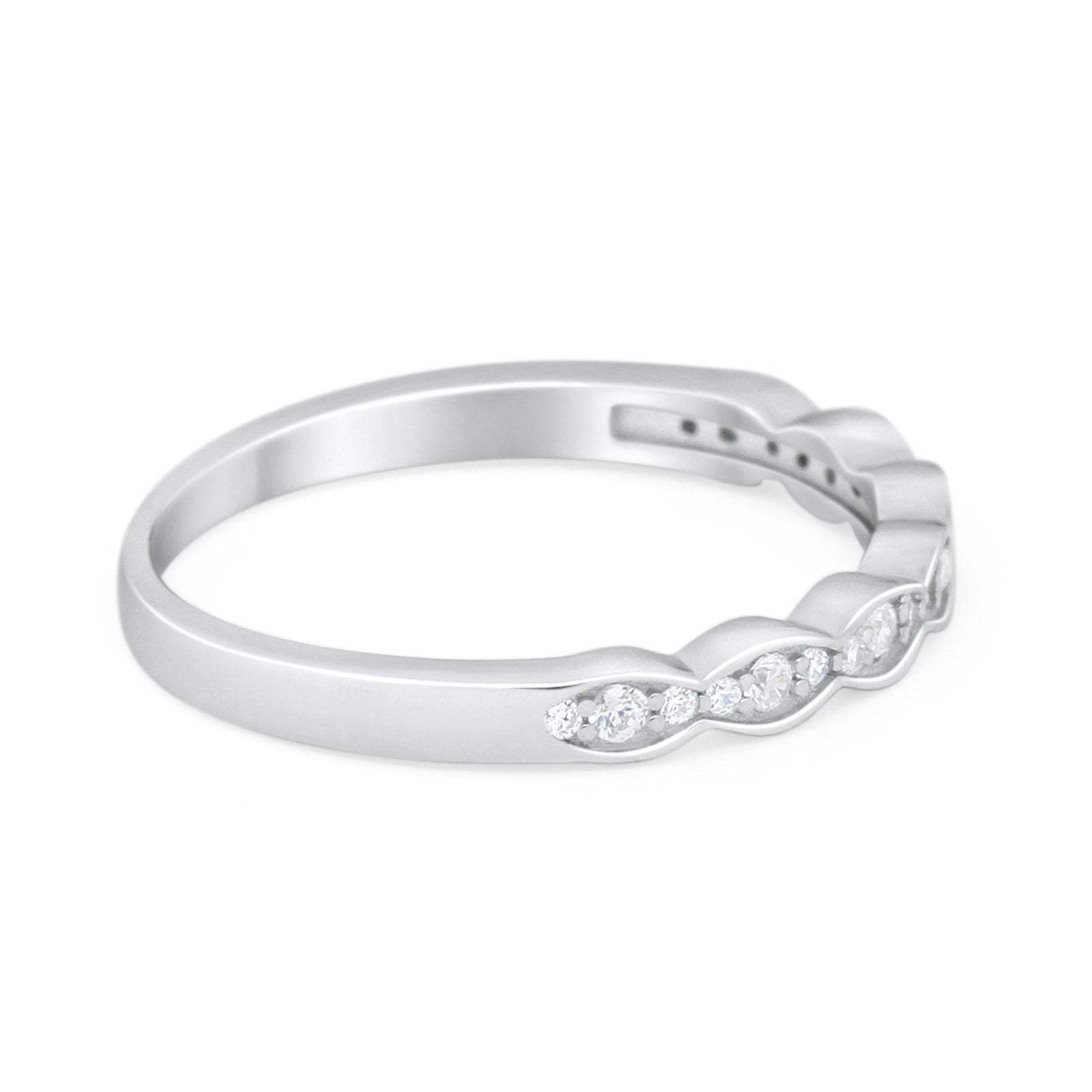 Half Eternity Wedding Band Round Simulated Cubic Zirconia 925 Sterling Silver