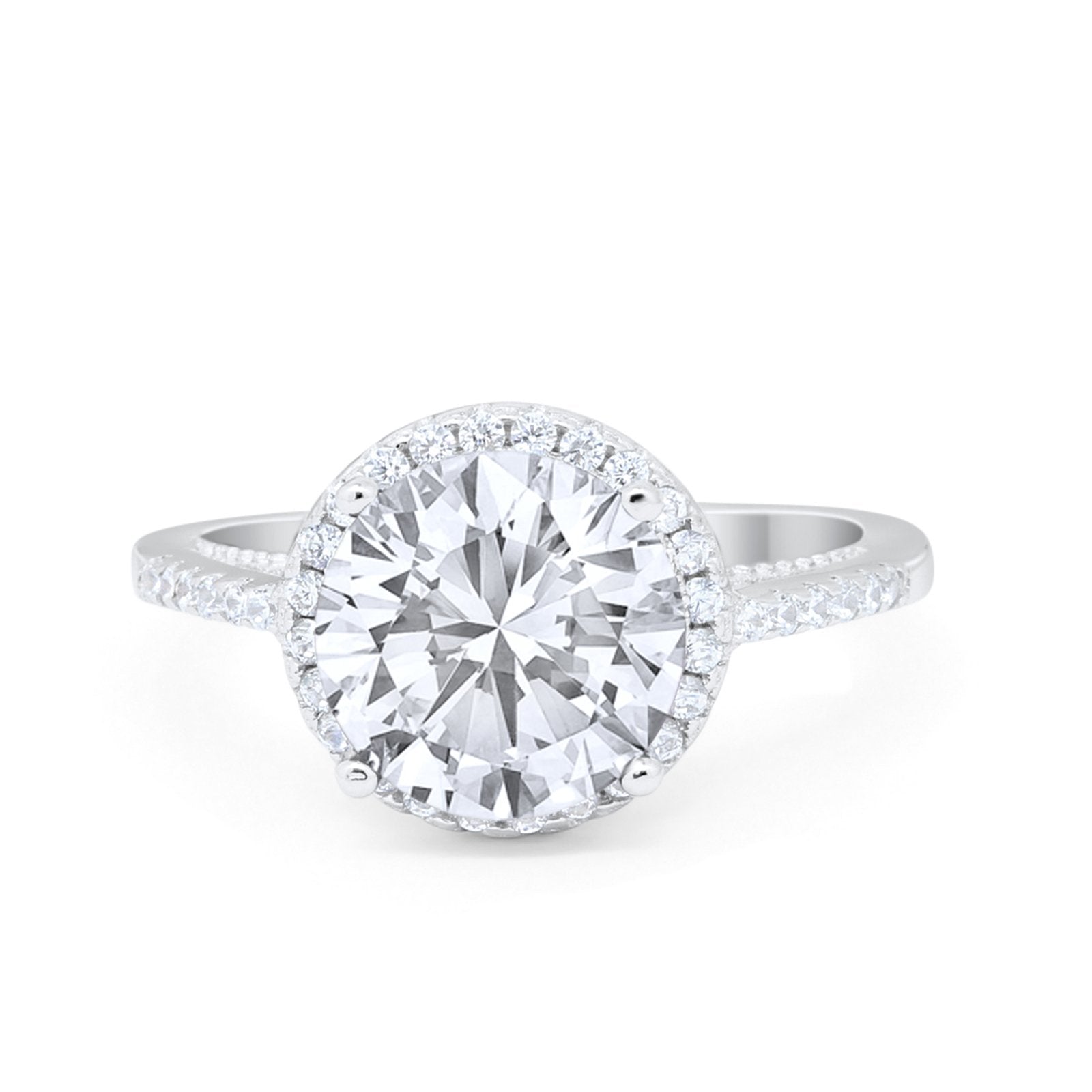 Halo Art Deco Engagement Bridal Ring Round Simulated CZ 925 Sterling Silver