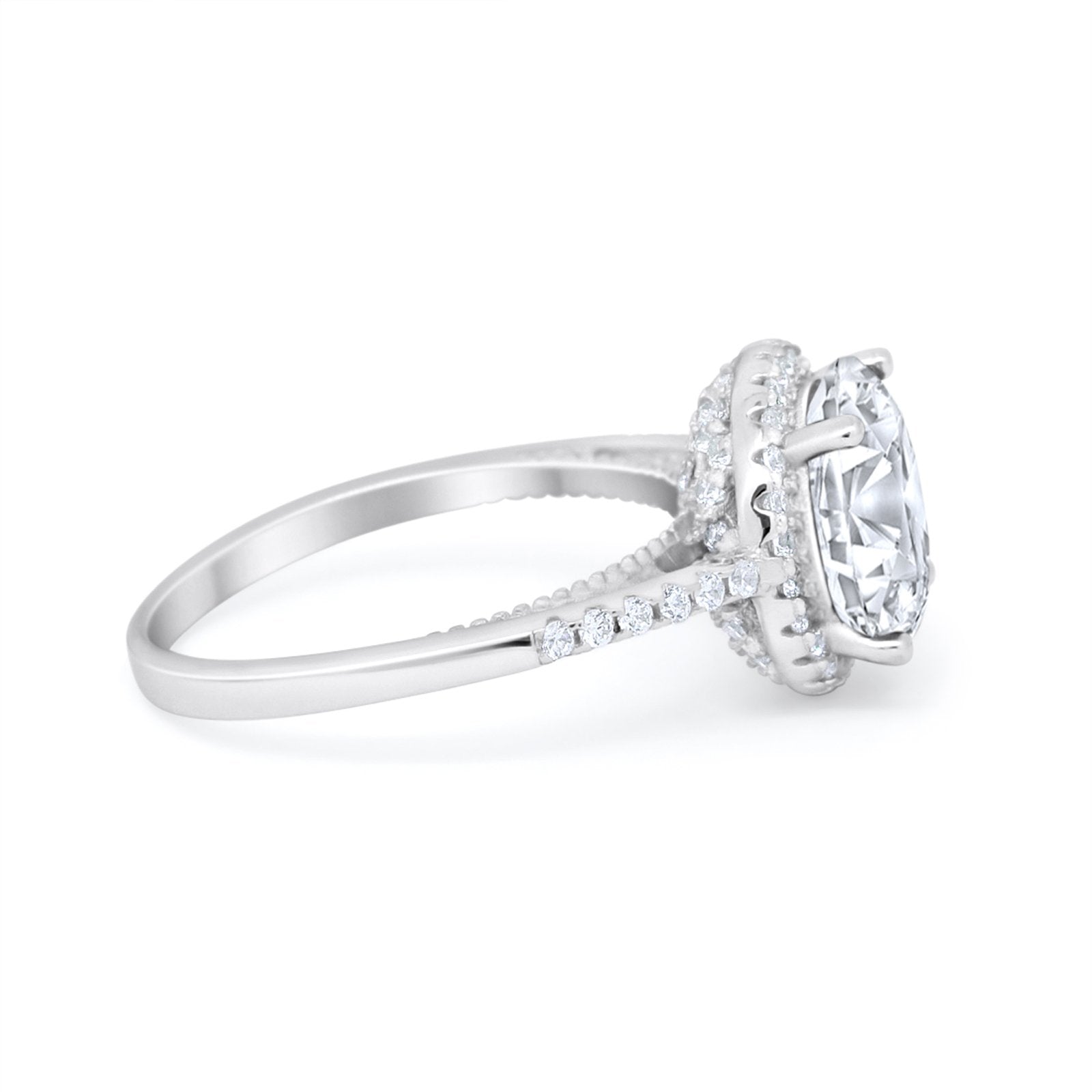 Halo Art Deco Engagement Bridal Ring Round Simulated CZ 925 Sterling Silver