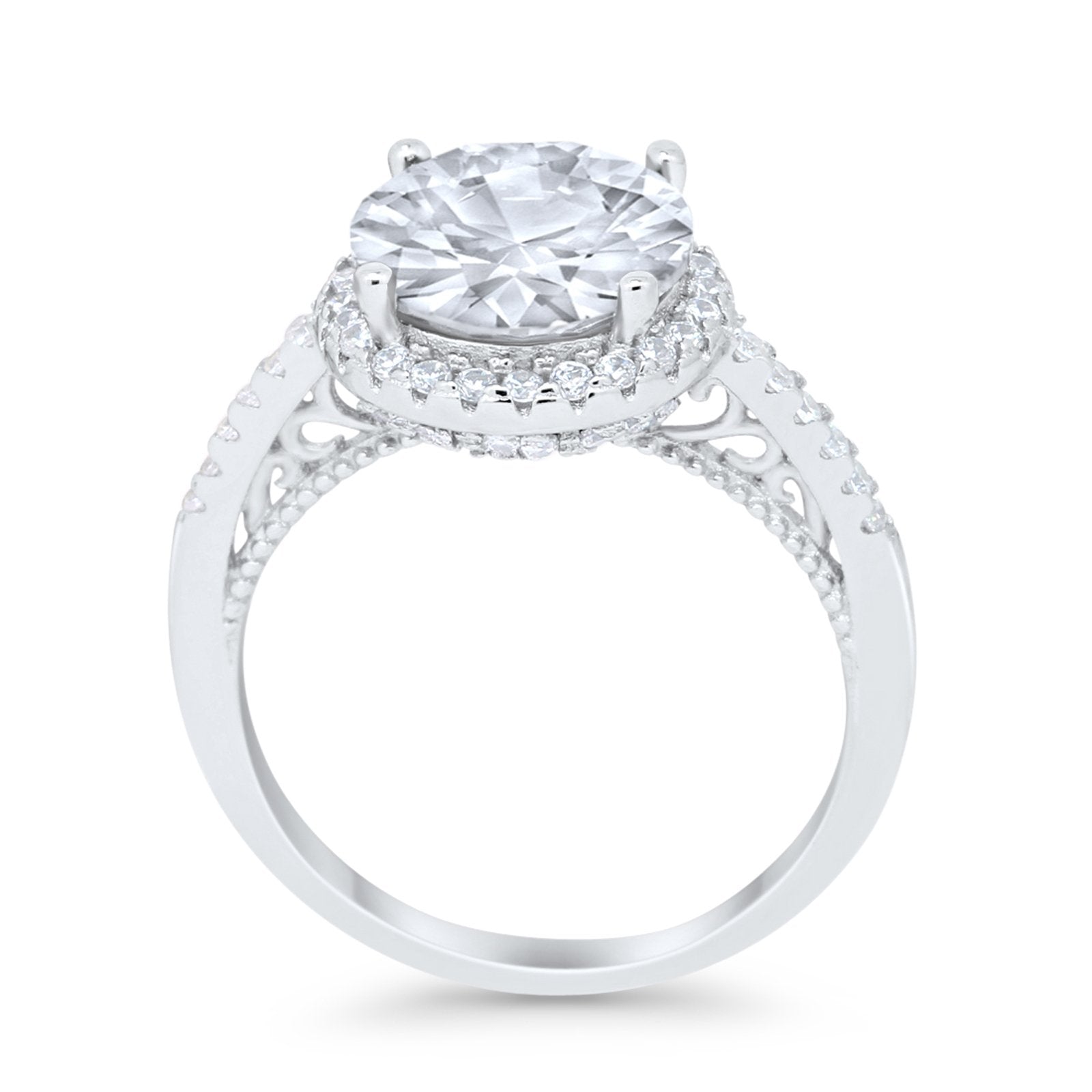 Halo Art Deco Engagement Bridal Ring Round Simulated CZ 925 Sterling Silver