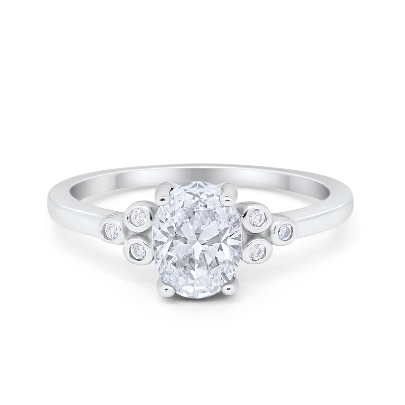 Oval Art Deco Engagement Ring Round Simulated Cubic Zirconia 925 Sterling Silver
