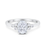 Oval Art Deco Engagement Ring Round Simulated Cubic Zirconia 925 Sterling Silver