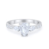 Teardrop Pear Engagement Bridal Ring Round Simulated Cubic Zirconia 925 Sterling Silver