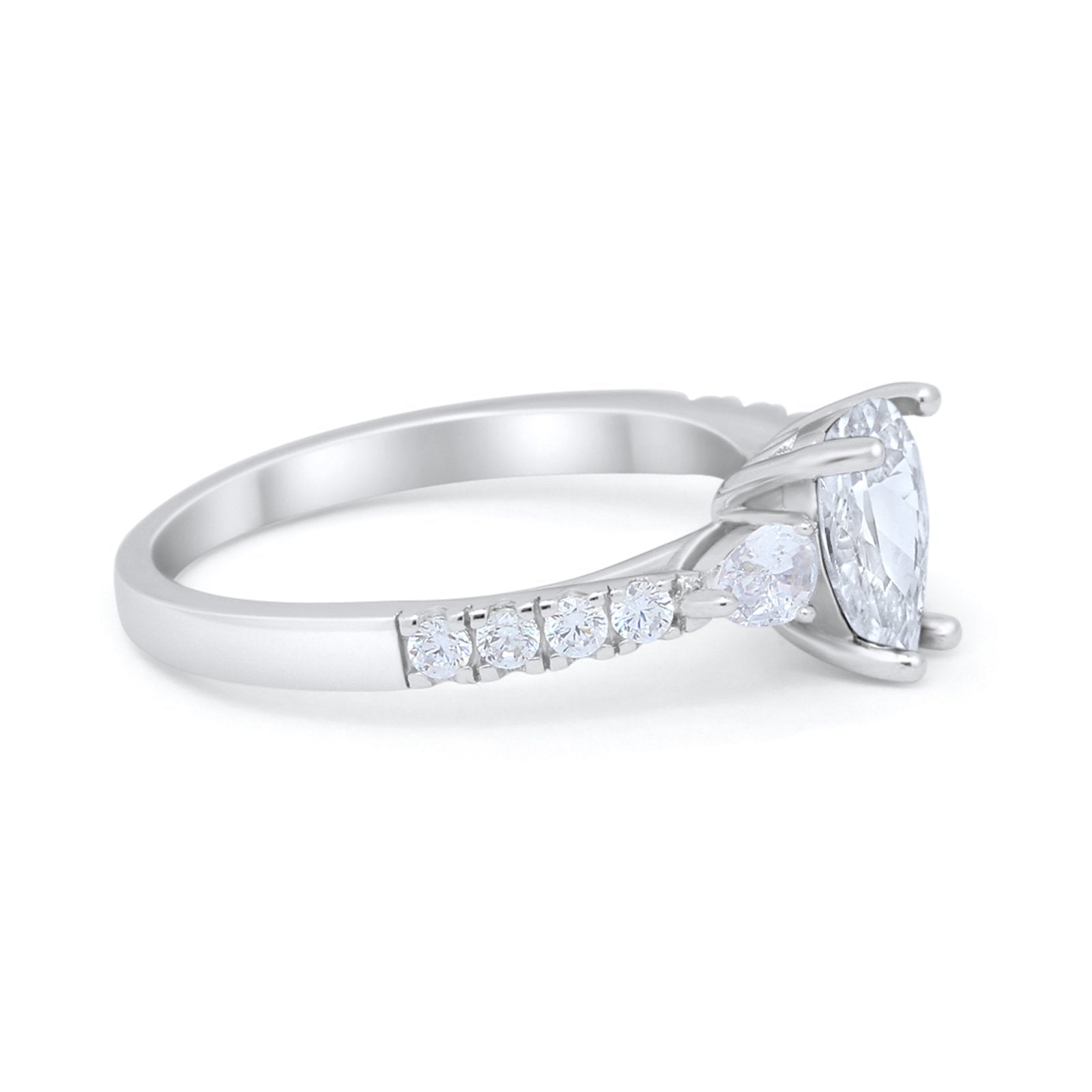 Teardrop Pear Engagement Bridal Ring Round Simulated Cubic Zirconia 925 Sterling Silver