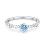 Petite Dainty Wedding Ring Round Simulated Aquamarine CZ 925 Sterling Silver