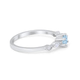 Petite Dainty Wedding Ring Round Simulated Aquamarine CZ 925 Sterling Silver