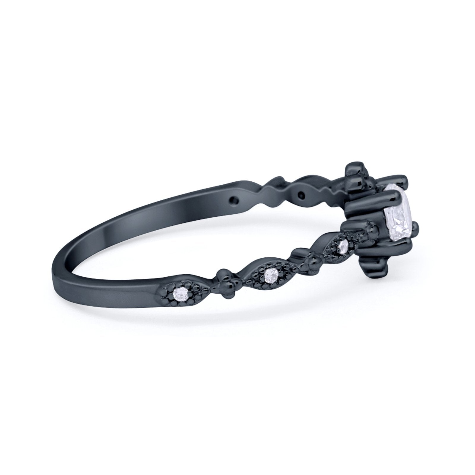 Petite Dainty Ring Round Black Tone, Simulated CZ 925 Sterling Silver