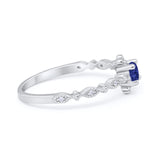 Petite Dainty Ring Round Simulated Blue Sapphire CZ 925 Sterling Silver