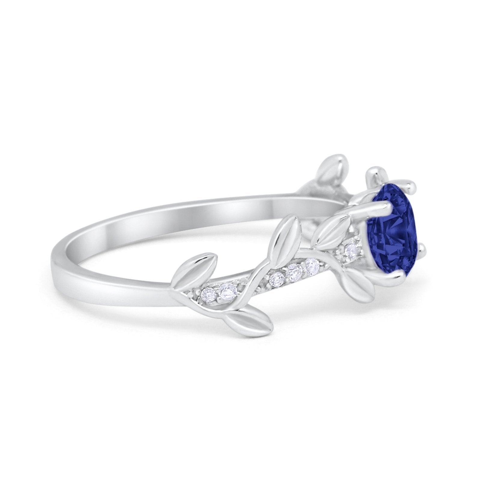 Floral Wedding Bridal Ring Simulated Blue Sapphire CZ 925 Sterling Silver