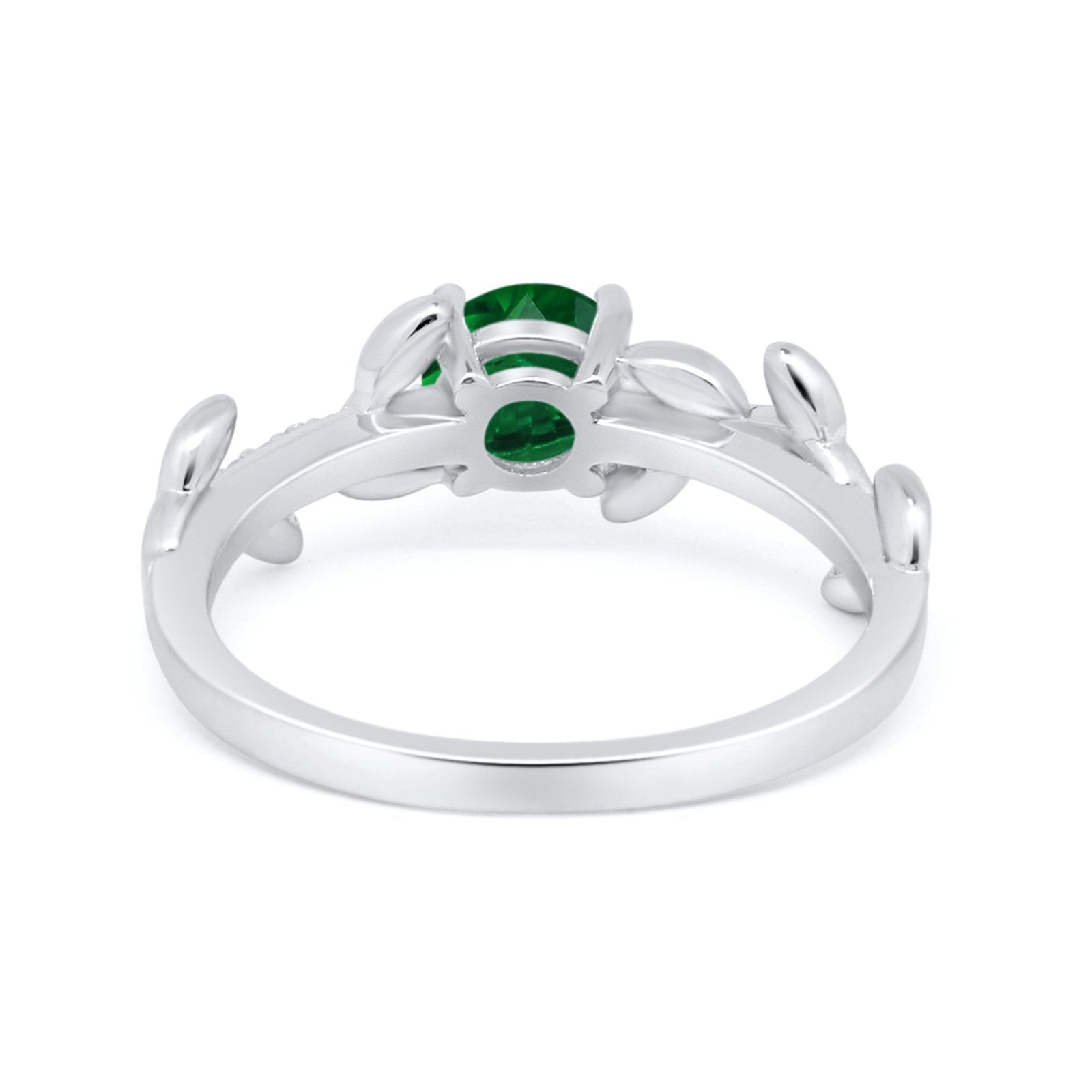 Floral Wedding Bridal Ring Simulated Green Emerald CZ 925 Sterling Silver