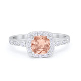 Halo Cushion Wedding Ring Bridal Simulated Morganite CZ 925 Sterling Silver