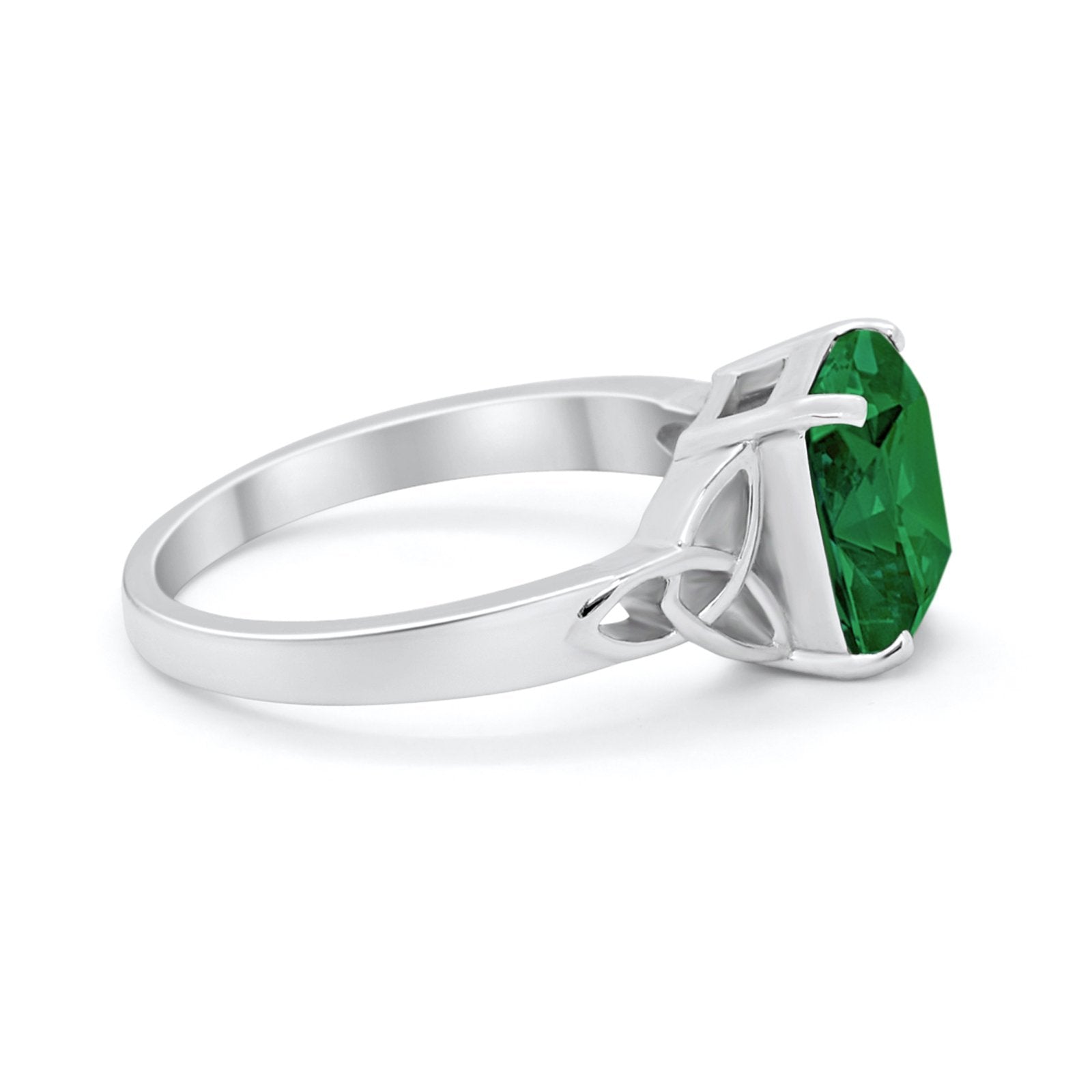 Celtic Engagement Ring Emerald Cut Simulated Green Emerald CZ 925 Sterling Silver
