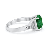 Celtic Engagement Ring Emerald Cut Simulated Green Emerald CZ 925 Sterling Silver