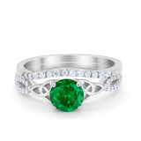 Celtic Wedding Piece Ring Band Simulated Green Emerald CZ 925 Sterling Silver