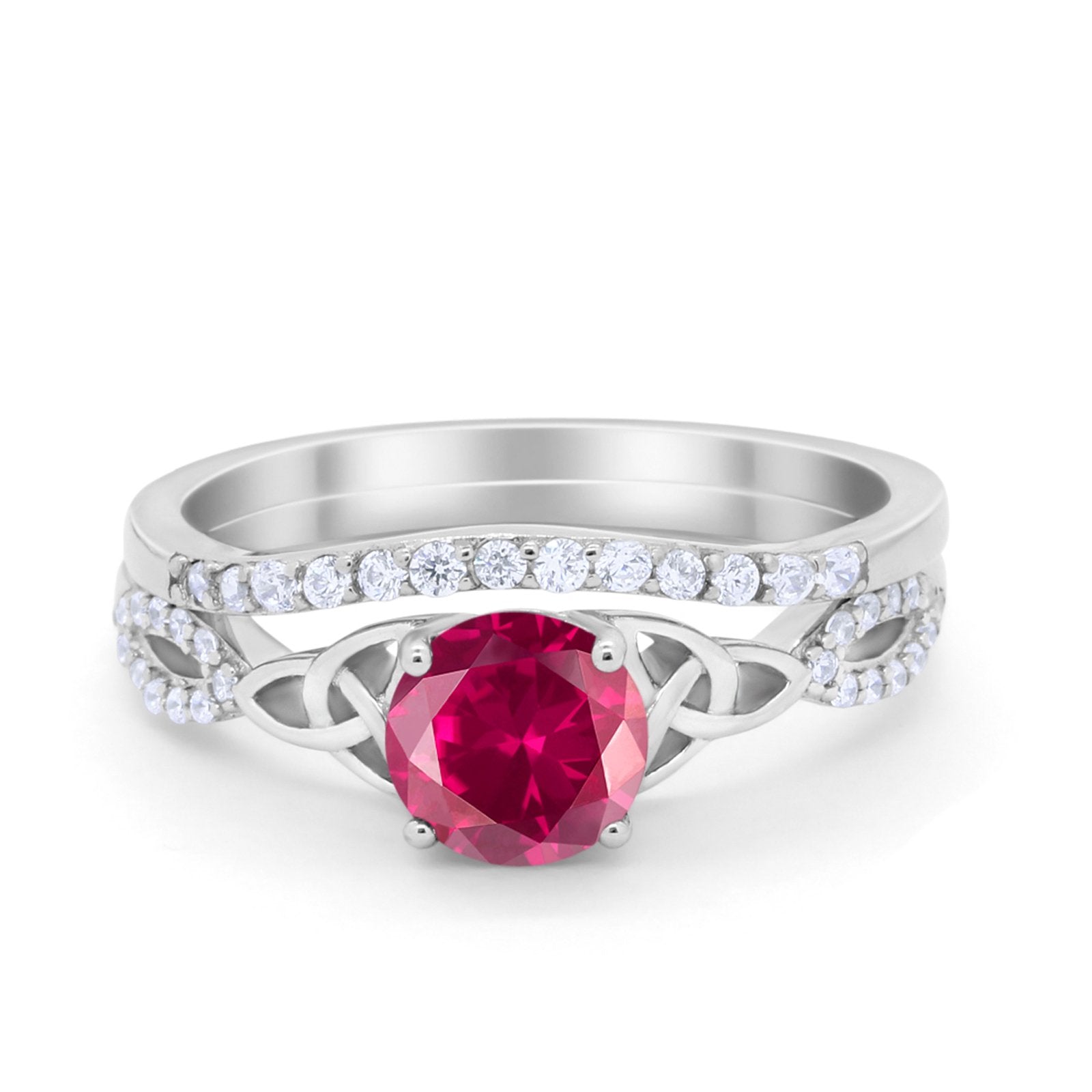 Celtic Wedding Ring Band Simulated Ruby CZ 925 Sterling Silver