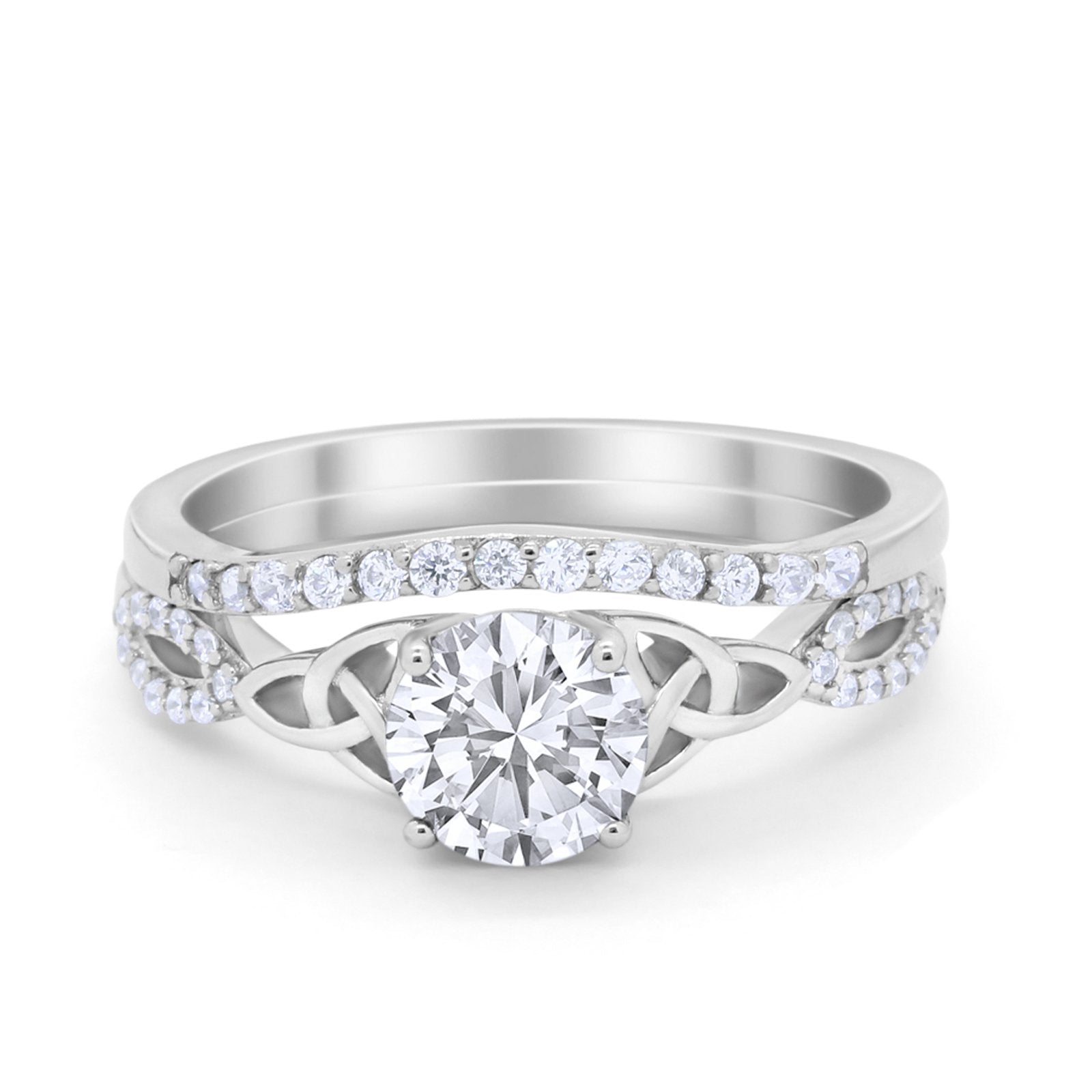 Celtic Wedding Ring Band Simulated Cubic Zirconia 925 Sterling Silver