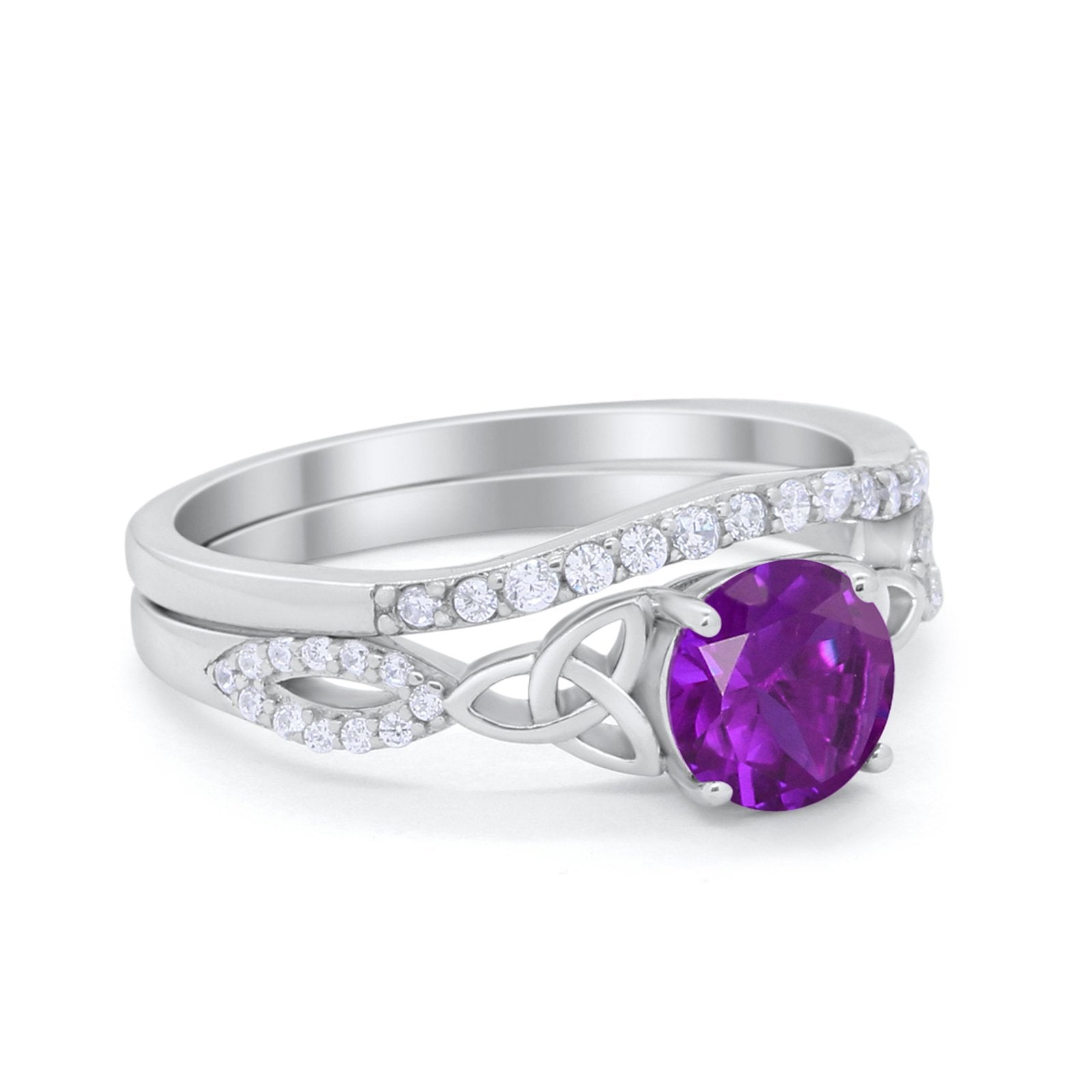 Celtic Wedding Ring Band Simulated Amethyst  CZ 925 Sterling Silver