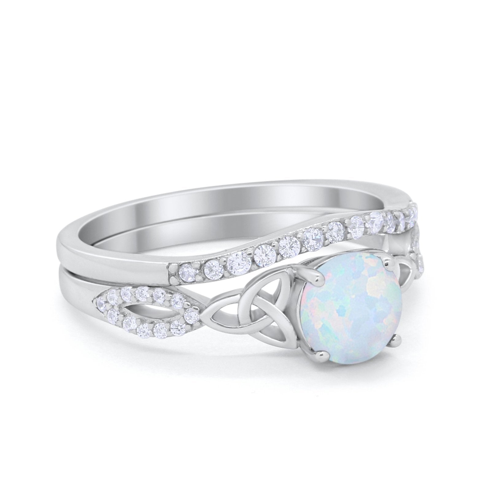 Celtic Wedding Piece Ring Band Lab Created White Opal 925 Sterling Silver